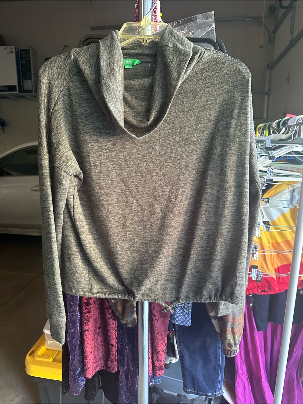 dip Gray/ green Cowl Neck Lightweight Sweater